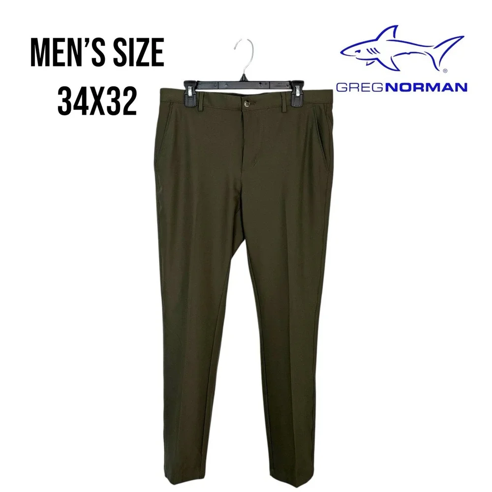 Greg Norman Men's Performance Golf Pants Size 36x32 Olive Stretch Lightweight